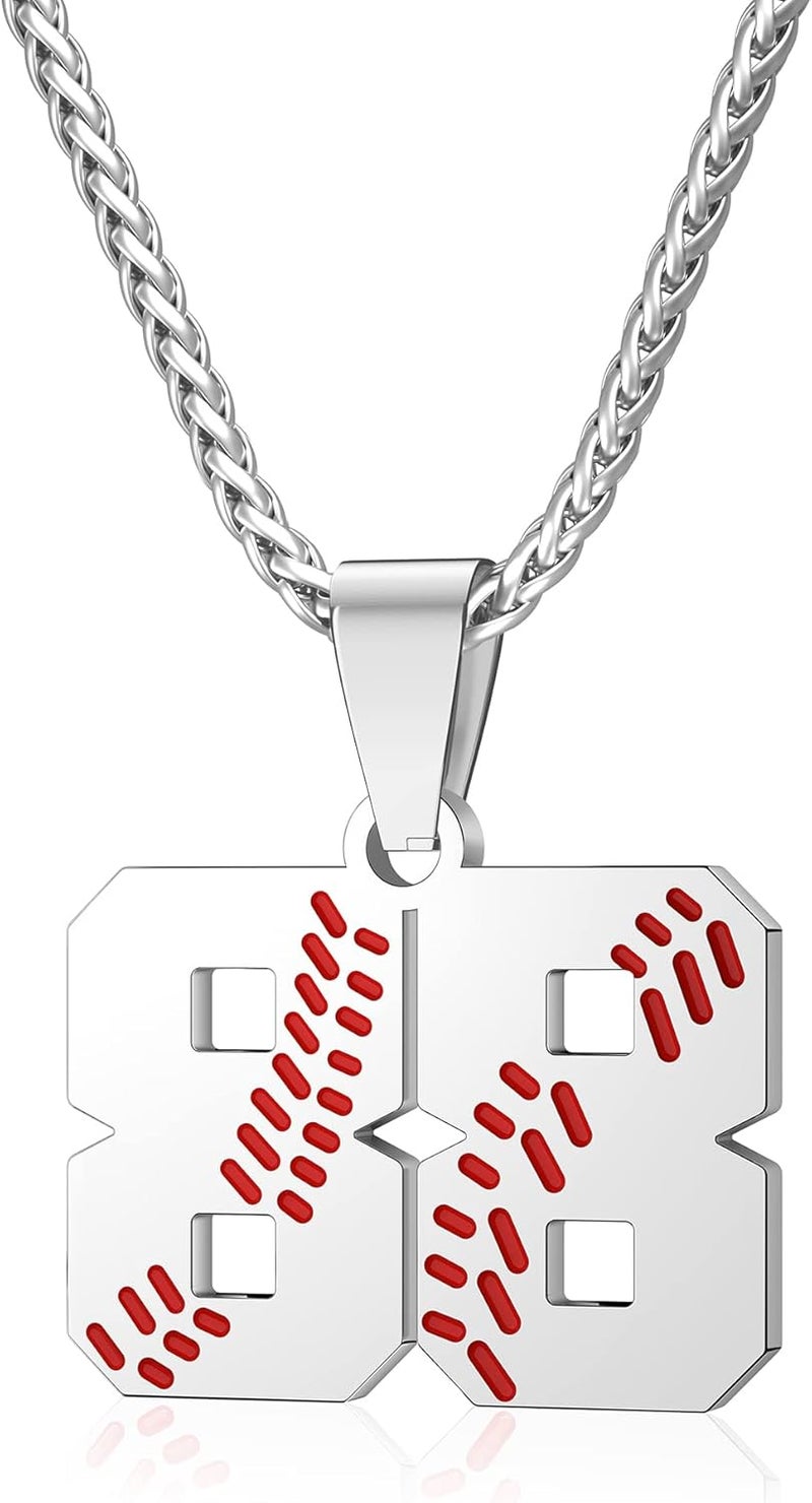 Wikavanli Personalized Baseball Jersey Number 00-99 Necklace - Stainless Steel Baseball Chain Pendant Necklace - Team Jewelry Gift for Boys, Girls, Men, Women - Image 1